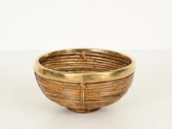 Dekorative Schale aus Rattan & Messing, Italien, 1960er