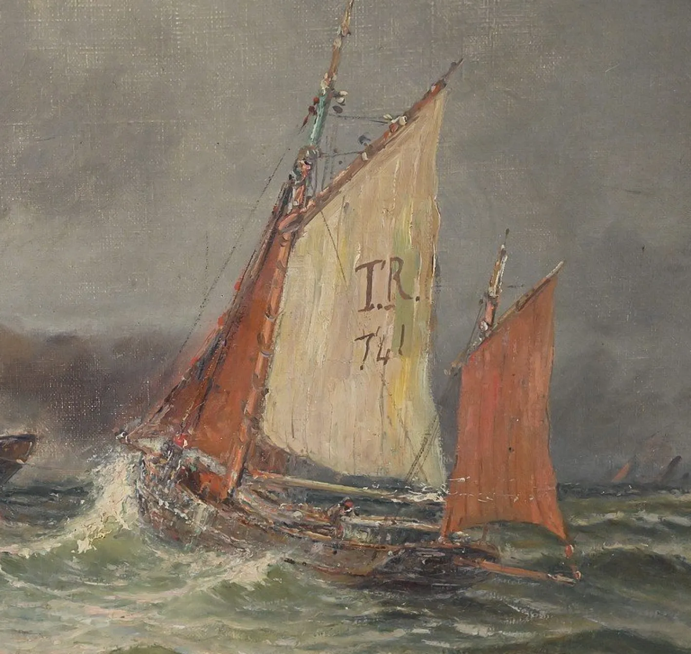 Demont, Gemälde Einfahrt in den Hafen von Rough Seas, 1890er, Öl auf Leinwand