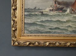 Demont, Gemälde Einfahrt in den Hafen von Rough Seas, 1890er, Öl auf Leinwand