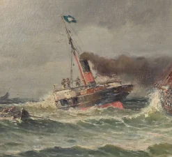 Demont, Gemälde Einfahrt in den Hafen von Rough Seas, 1890er, Öl auf Leinwand