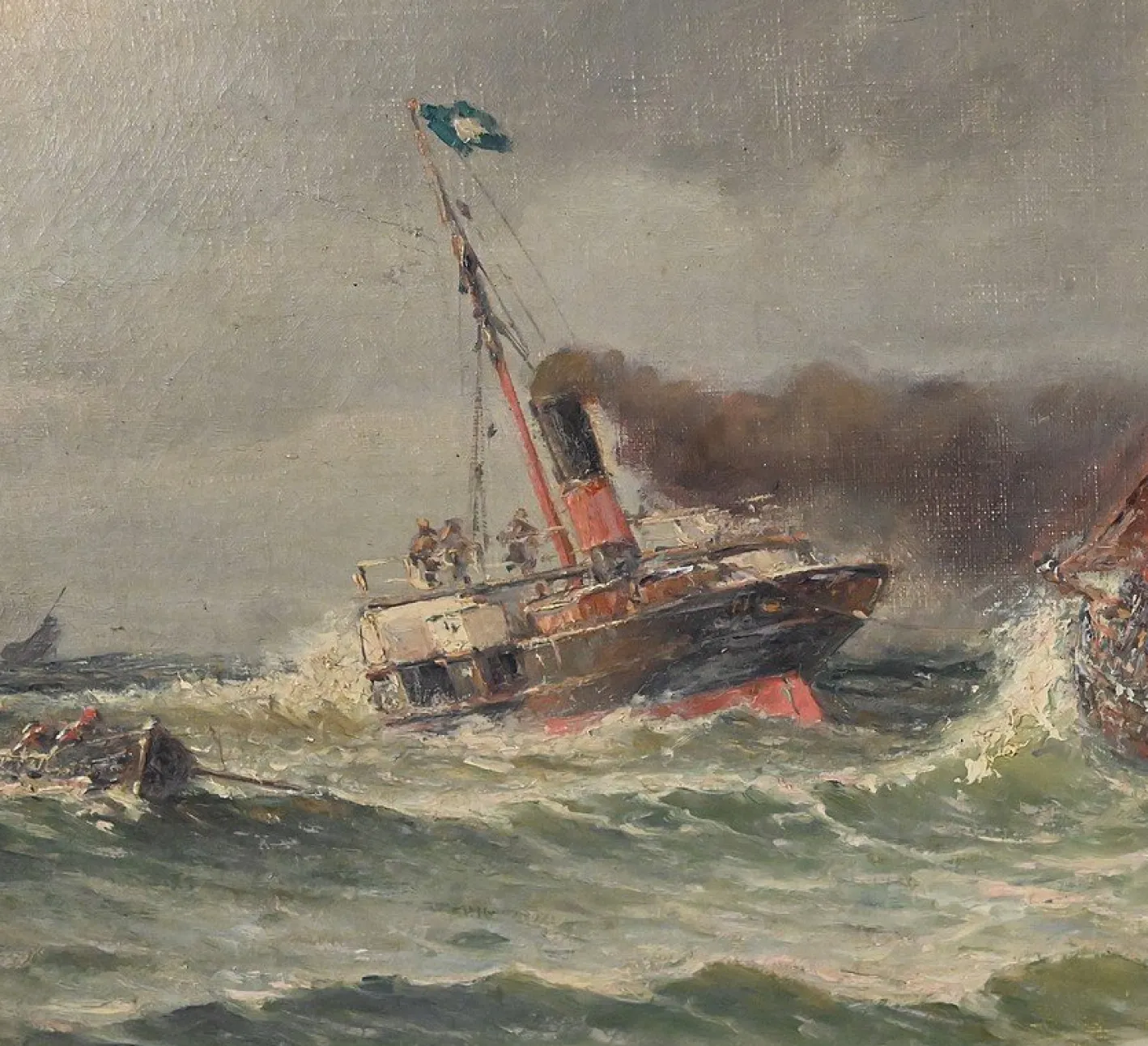 Demont, Gemälde Einfahrt in den Hafen von Rough Seas, 1890er, Öl auf Leinwand