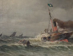 Demont, Gemälde Einfahrt in den Hafen von Rough Seas, 1890er, Öl auf Leinwand