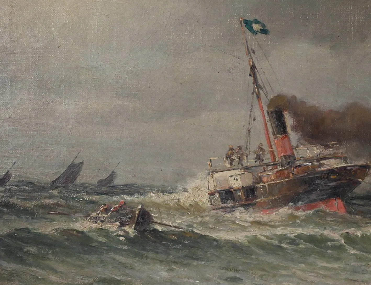 Demont, Gemälde Einfahrt in den Hafen von Rough Seas, 1890er, Öl auf Leinwand