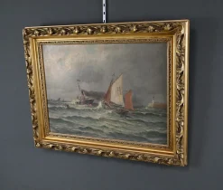 Demont, Gemälde Einfahrt in den Hafen von Rough Seas, 1890er, Öl auf Leinwand