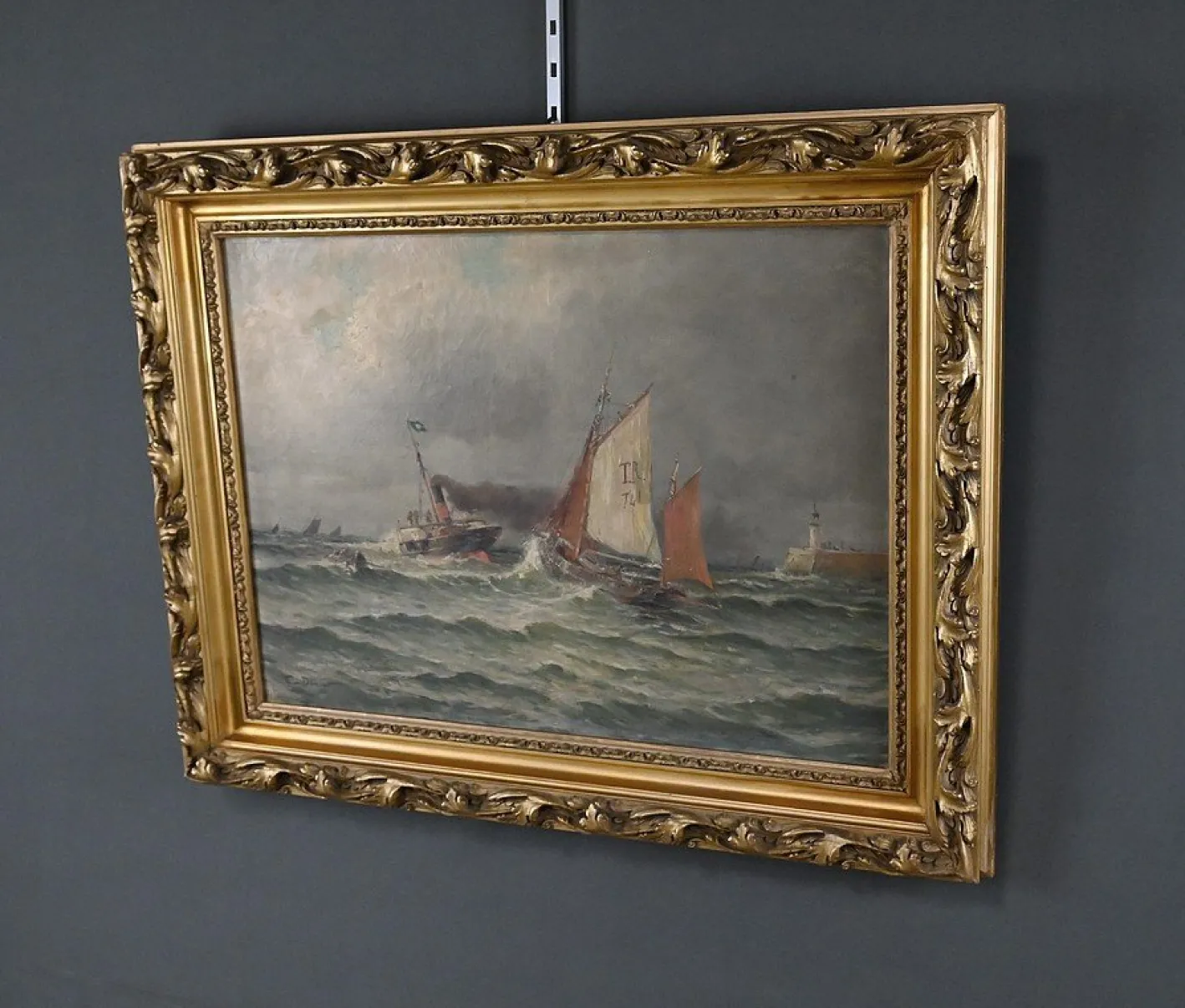 Demont, Gemälde Einfahrt in den Hafen von Rough Seas, 1890er, Öl auf Leinwand
