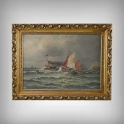 Demont, Gemälde Einfahrt in den Hafen von Rough Seas, 1890er, Öl auf Leinwand