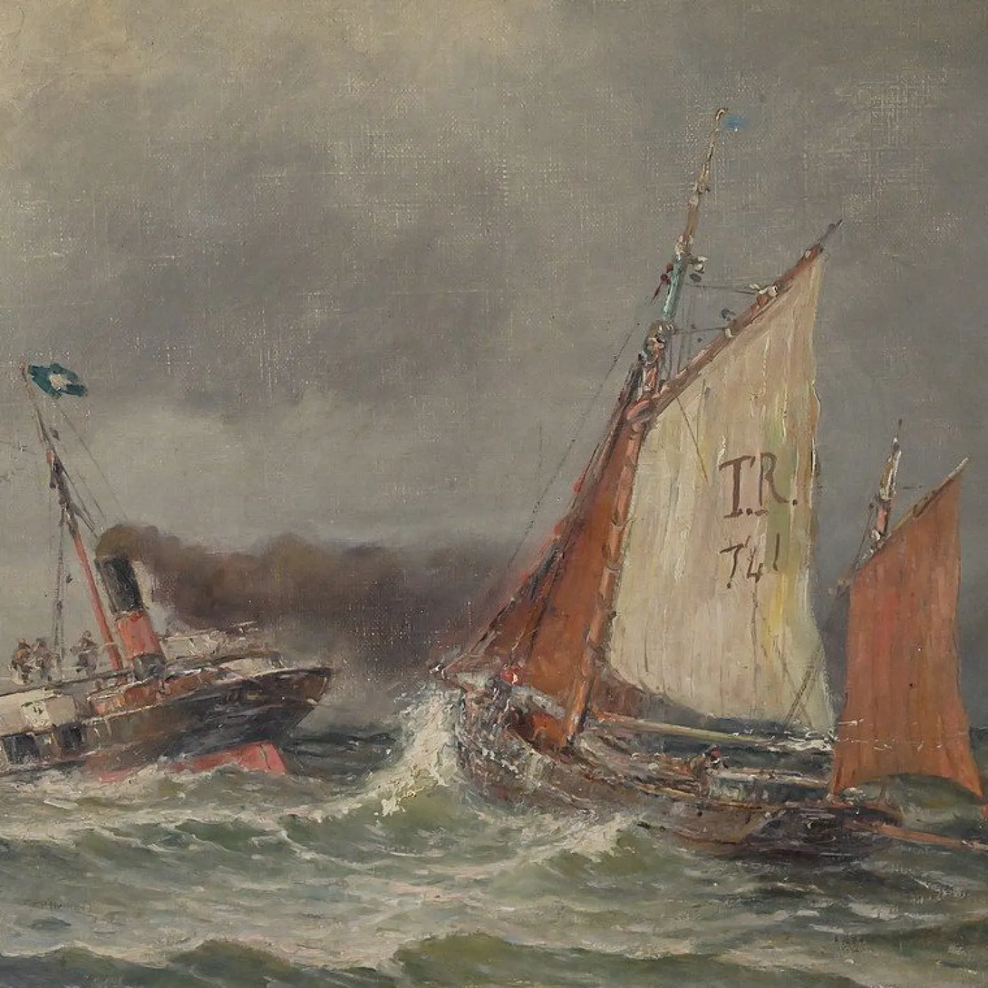 Demont, Gemälde Einfahrt in den Hafen von Rough Seas, 1890er, Öl auf Leinwand