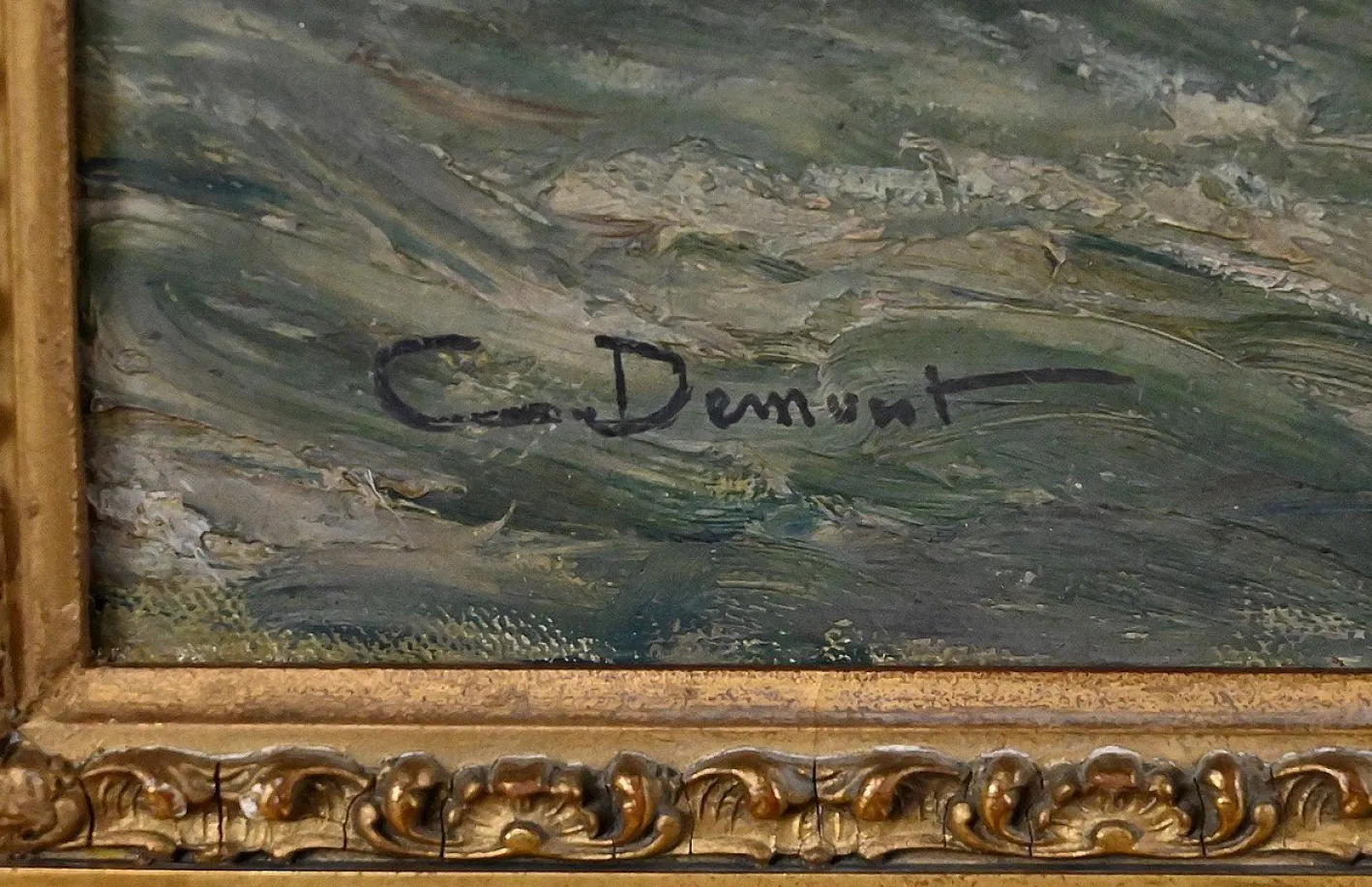 Demont, Gemälde Einfahrt in den Hafen von Rough Seas, 1890er, Öl auf Leinwand