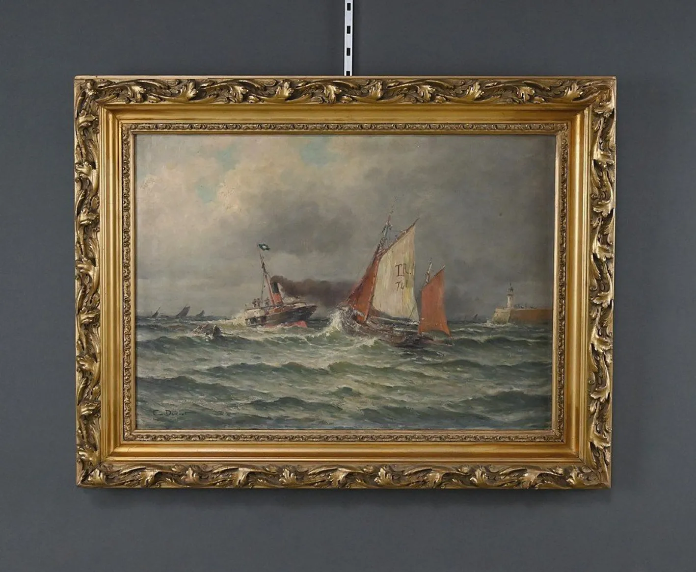 Demont, Gemälde Einfahrt in den Hafen von Rough Seas, 1890er, Öl auf Leinwand