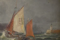 Demont, Gemälde Einfahrt in den Hafen von Rough Seas, 1890er, Öl auf Leinwand