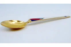 Dessertlöffel aus vergoldetem Silber mit Emaille-Weihnachtsmotiven