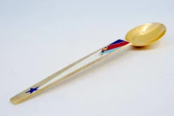 Dessertlöffel aus vergoldetem Silber mit Emaille-Weihnachtsmotiven