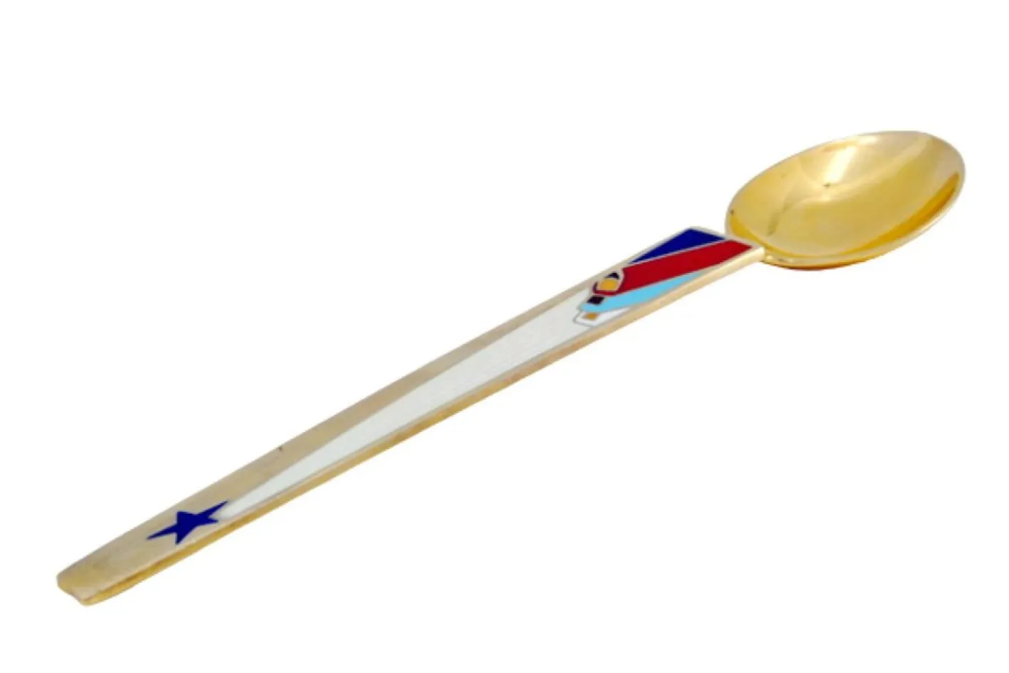 Dessertlöffel aus vergoldetem Silber mit Emaille-Weihnachtsmotiven