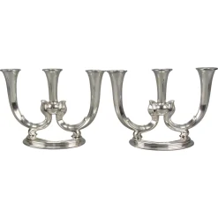 Deutsche Art Deco Kerzenhalter mit 3 Armen von WMF, 1930er, 2er Set