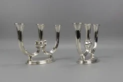 Deutsche Art Deco Kerzenhalter mit 3 Armen von WMF, 1930er, 2er Set