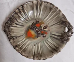 Deutsche Art Deco Obstschale aus Bunt Glasierter Keramik, 1930er