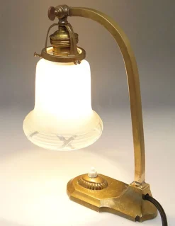 Deutsche Jugendstil Nachtlampe aus Glas & Metall, 1900er
