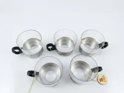 Deutsche Mid-Century Modern Teetassen mit Edelstahlhaltern von WMF, 1960er, 5er Set