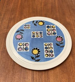 Deutscher Mid-Century Kuchenteller aus Keramik mit Blumenmotiven von Limburg, 1960er