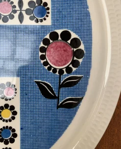 Deutscher Mid-Century Kuchenteller aus Keramik mit Blumenmotiven von Limburg, 1960er