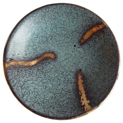 Deutsche Vintage Obstschale mit Türkis Glasur & Gold Dekor von Jasba