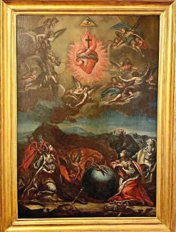 Die 4 Kontinente in der Anbetung des Heiligsten Herzens Jesu, Ende 17. Jh., Öl auf Leinwand