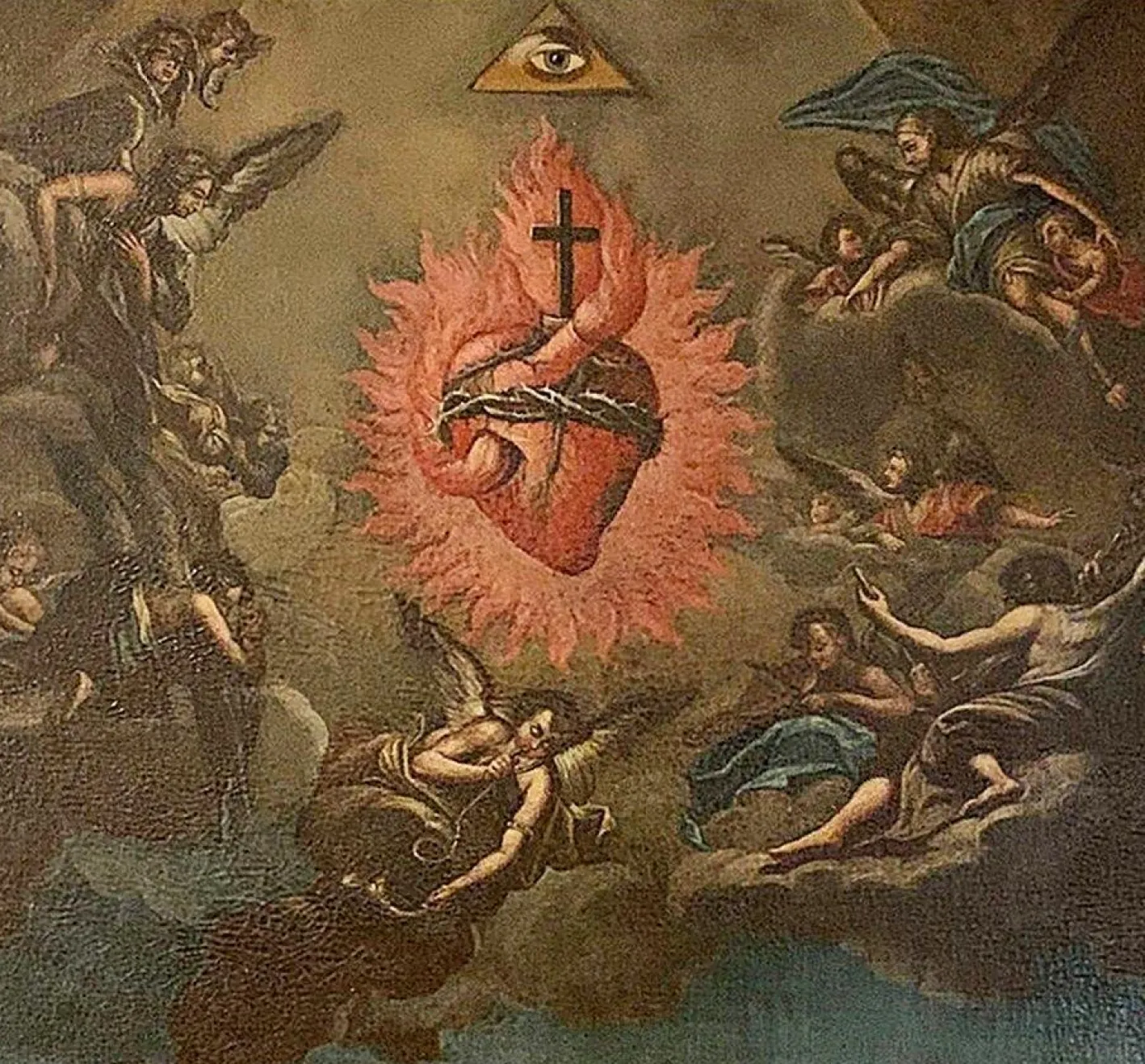 Die 4 Kontinente in der Anbetung des Heiligsten Herzens Jesu, Ende 17. Jh., Öl auf Leinwand