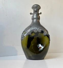 Dänische Karaffen aus Grünem Glas & Zinn, 1910er, 2er Set