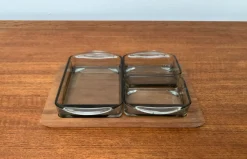 Dänische Mid-Century Teak mit Kabarett Glas Tabletts von Holmegaard, 1960er, 4er Set