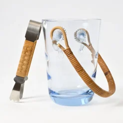 Dänischer Eiskübel aus blauem Glas mit Zange von Holmegaard, 1960er, 2er Set