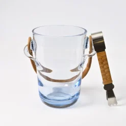Dänischer Eiskübel aus blauem Glas mit Zange von Holmegaard, 1960er, 2er Set