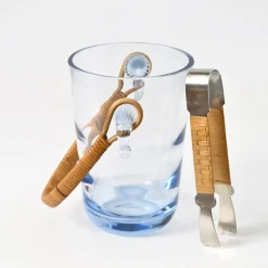 Dänischer Eiskübel aus blauem Glas mit Zange von Holmegaard, 1960er, 2er Set
