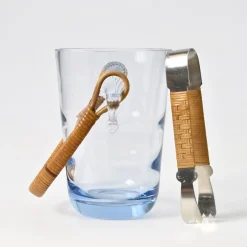 Dänischer Eiskübel aus blauem Glas mit Zange von Holmegaard, 1960er, 2er Set