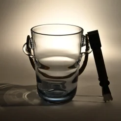 Dänischer Eiskübel aus blauem Glas mit Zange von Holmegaard, 1960er, 2er Set