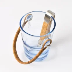 Dänischer Eiskübel aus blauem Glas mit Zange von Holmegaard, 1960er, 2er Set