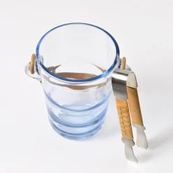 Dänischer Eiskübel aus blauem Glas mit Zange von Holmegaard, 1960er, 2er Set