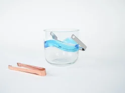 Dänischer Glas Eiskübel mit Zange von Holmegaard, 1970er, 2er Set