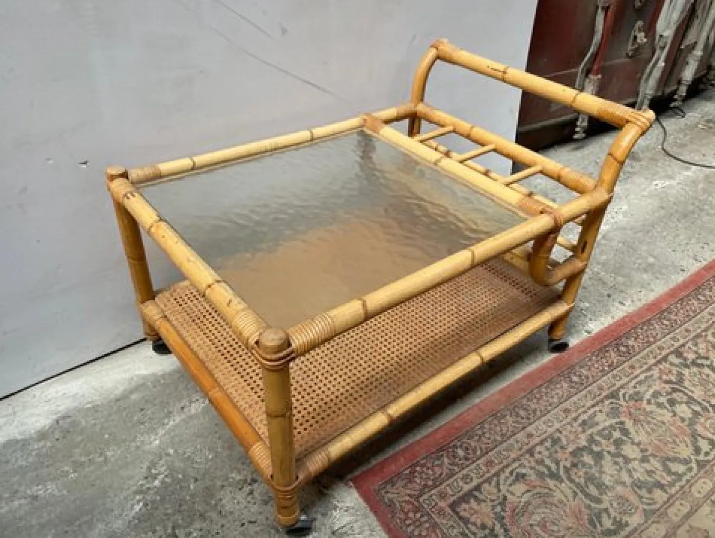Dänischer Mid-Century Barwagen aus Bambus Rattan, 1960er