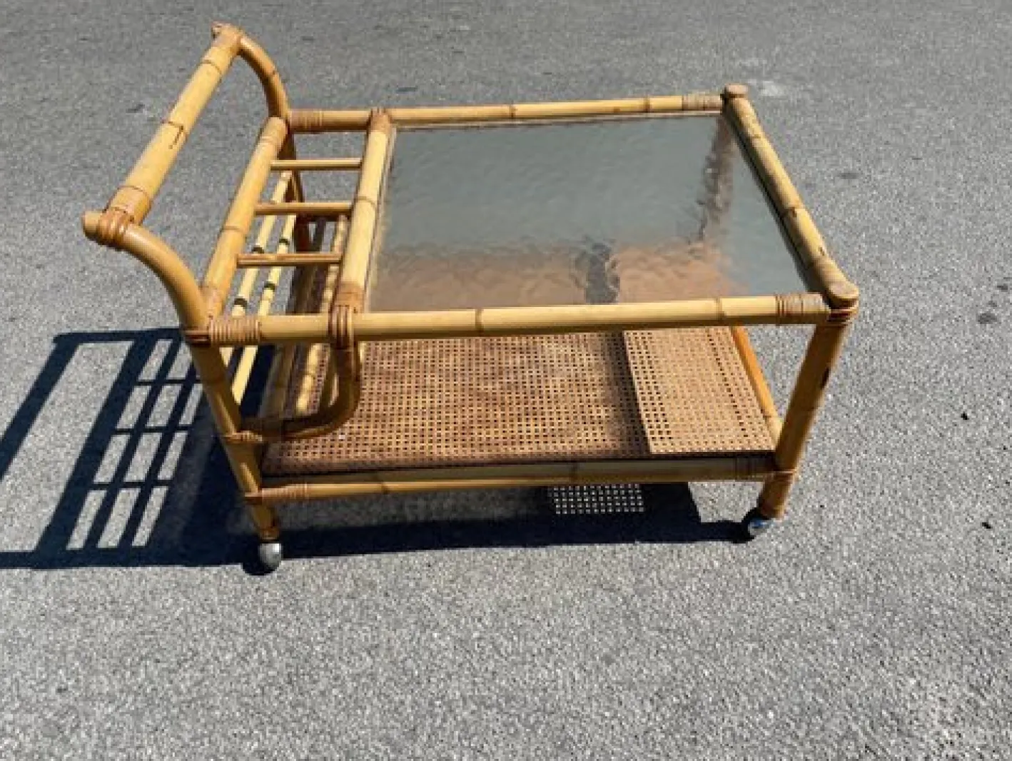 Dänischer Mid-Century Barwagen aus Bambus Rattan, 1960er