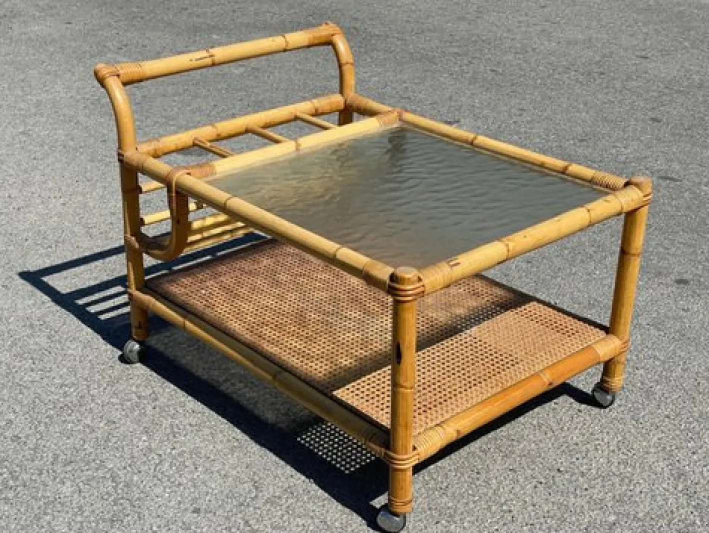 Dänischer Mid-Century Barwagen aus Bambus Rattan, 1960er