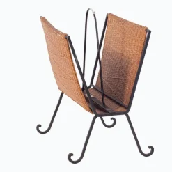 Dänischer Zeitschriftenständer aus Eisen & Rattan, 1940er
