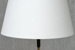 Dänische Skulpturale Dreibein Stehlampe aus Buche, Messing & Leinen von Fog & Mørup, 1960er