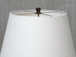 Dänische Skulpturale Dreibein Stehlampe aus Buche, Messing & Leinen von Fog & Mørup, 1960er