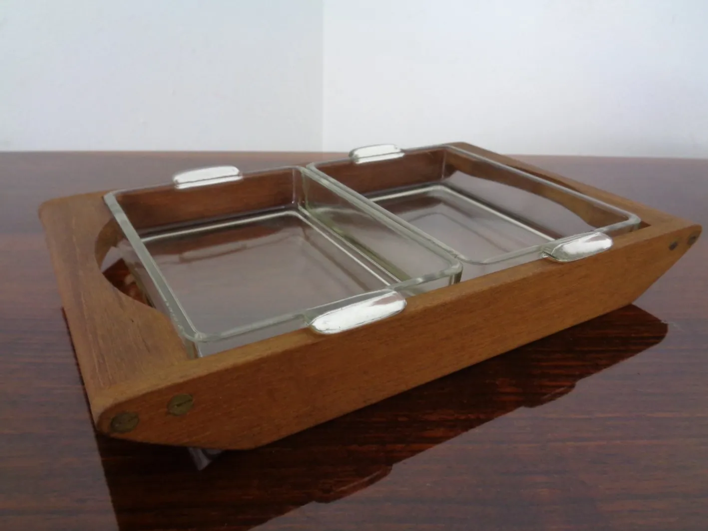 Dänisches Siam Teak Tablett mit Glasschalen von Artiform, 1960er, 2er Set