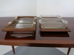 Dänisches Siam Teak Tablett mit Glasschalen von Artiform, 1960er, 2er Set
