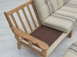 Dänisches Vintage 3-Sitzer Sofa aus Wolle & Eichenholz in Beige, 1970er