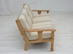 Dänisches Vintage 3-Sitzer Sofa aus Wolle & Eichenholz in Beige, 1970er