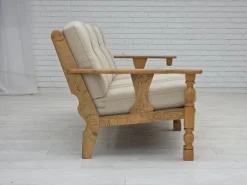 Dänisches Vintage 3-Sitzer Sofa aus Wolle & Eichenholz in Beige, 1970er