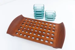 Dänisches Vintage Teak Tablett mit Glasschalen von Jens Harald Quistgaard, 1960er, 7er Set