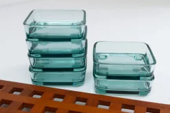 Dänisches Vintage Teak Tablett mit Glasschalen von Jens Harald Quistgaard, 1960er, 7er Set